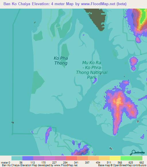 Ban Ko Chaiya,Thailand Elevation Map