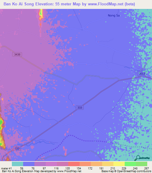 Ban Ko Ai Song,Thailand Elevation Map