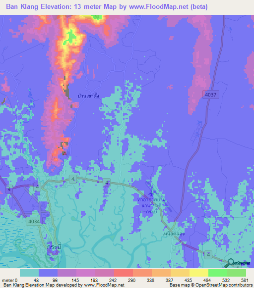 Ban Klang,Thailand Elevation Map