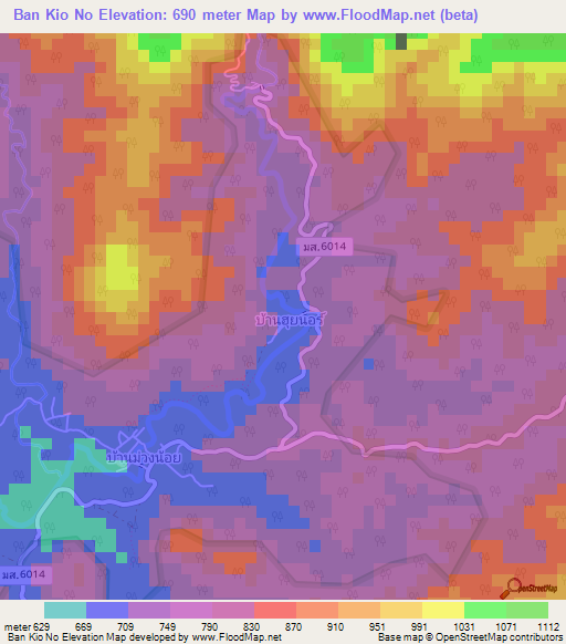 Ban Kio No,Thailand Elevation Map