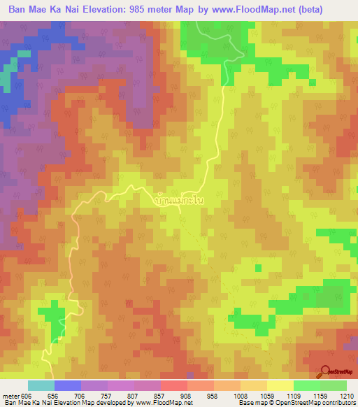 Ban Mae Ka Nai,Thailand Elevation Map