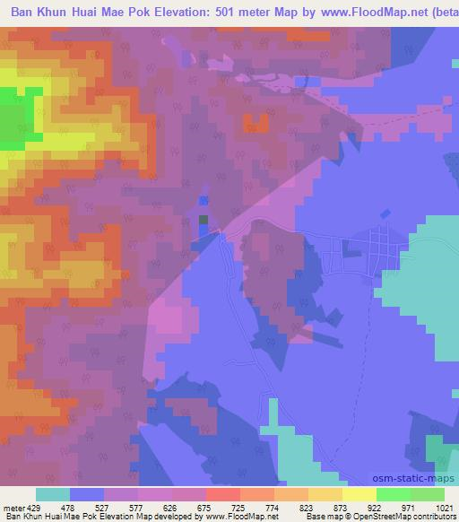 Ban Khun Huai Mae Pok,Thailand Elevation Map