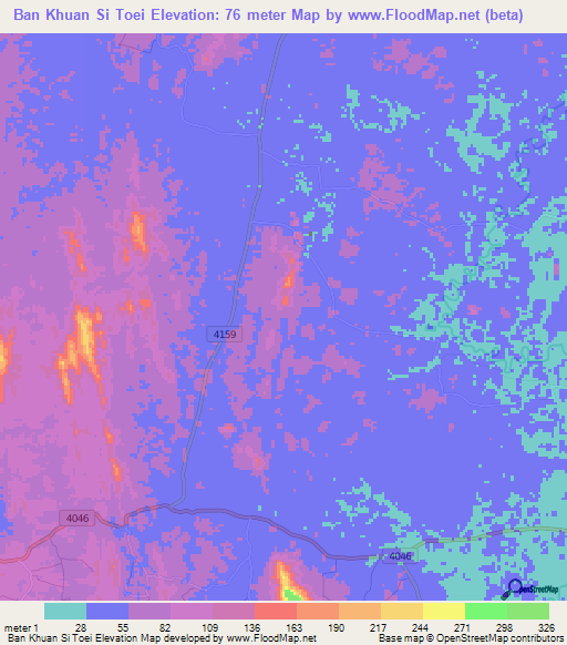 Ban Khuan Si Toei,Thailand Elevation Map