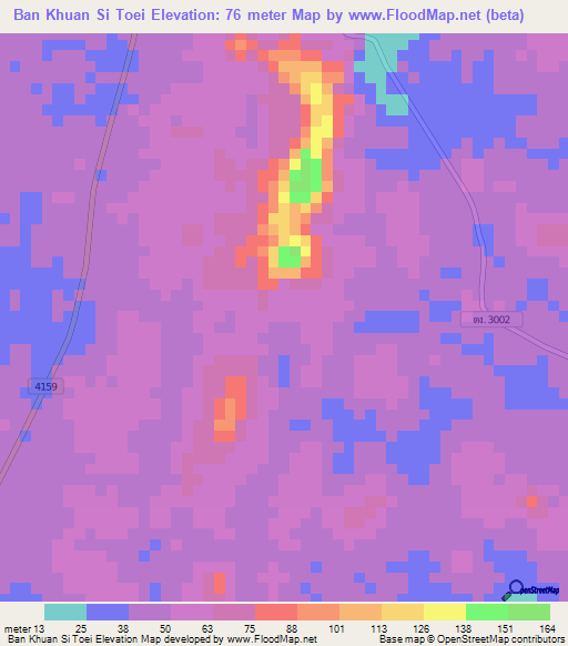 Ban Khuan Si Toei,Thailand Elevation Map