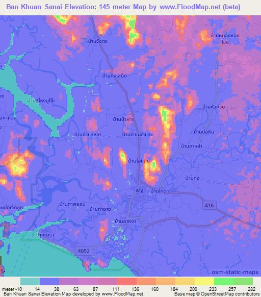 Ban Khuan Sanai,Thailand Elevation Map