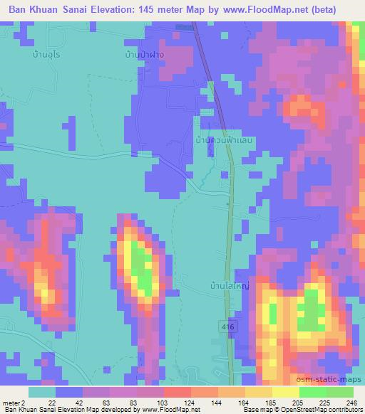 Ban Khuan Sanai,Thailand Elevation Map