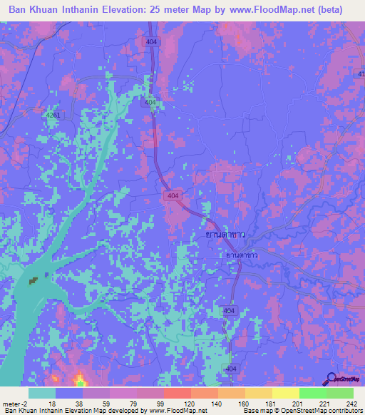 Ban Khuan Inthanin,Thailand Elevation Map