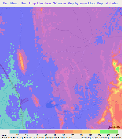 Ban Khuan Huai Thap,Thailand Elevation Map