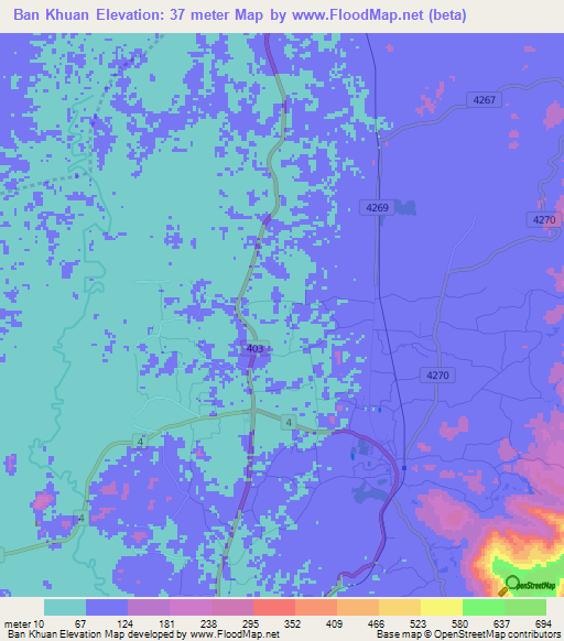 Ban Khuan,Thailand Elevation Map