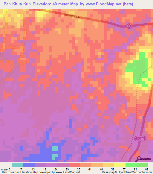 Ban Khua Kun,Thailand Elevation Map