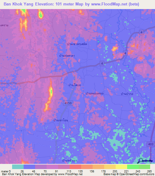 Ban Khok Yang,Thailand Elevation Map