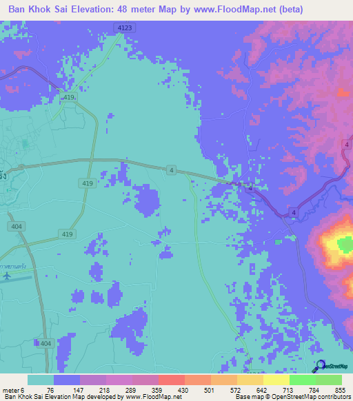 Ban Khok Sai,Thailand Elevation Map