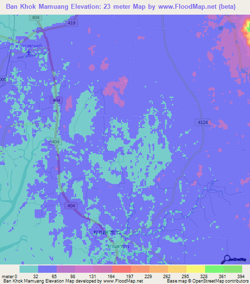 Ban Khok Mamuang,Thailand Elevation Map