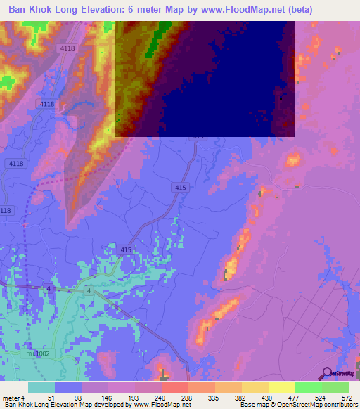 Ban Khok Long,Thailand Elevation Map