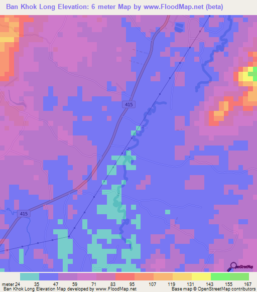 Ban Khok Long,Thailand Elevation Map