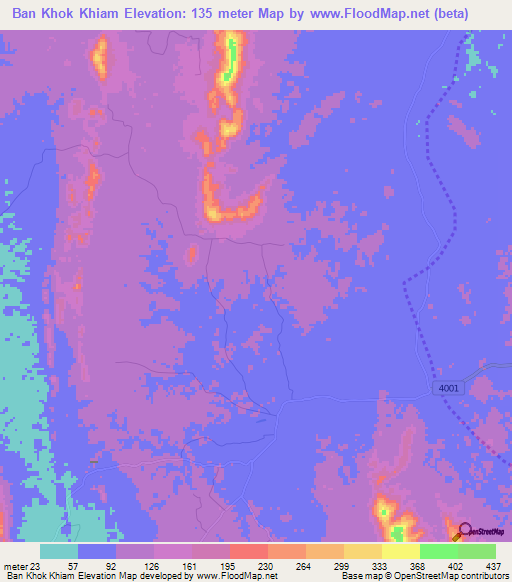 Ban Khok Khiam,Thailand Elevation Map