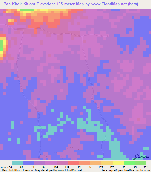 Ban Khok Khiam,Thailand Elevation Map