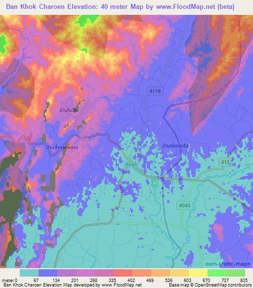 Ban Khok Charoen,Thailand Elevation Map