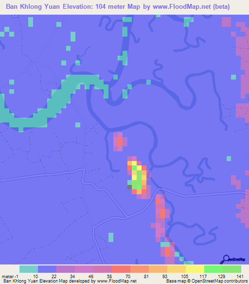 Ban Khlong Yuan,Thailand Elevation Map