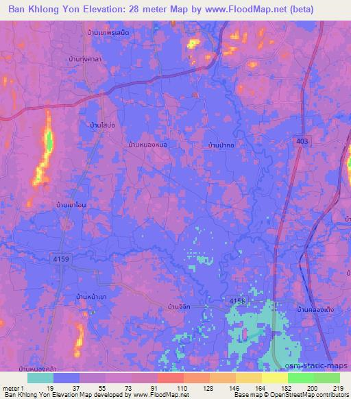 Ban Khlong Yon,Thailand Elevation Map
