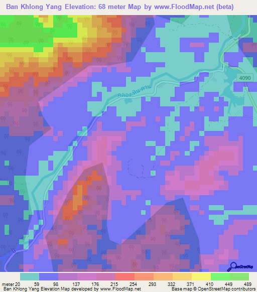 Ban Khlong Yang,Thailand Elevation Map