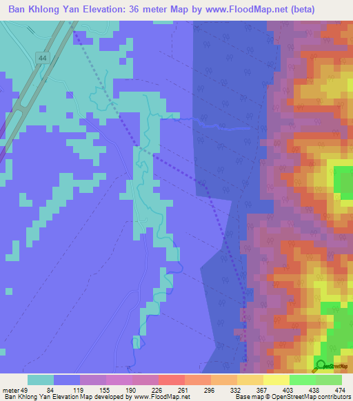 Ban Khlong Yan,Thailand Elevation Map
