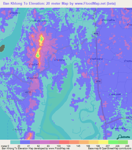 Ban Khlong To,Thailand Elevation Map