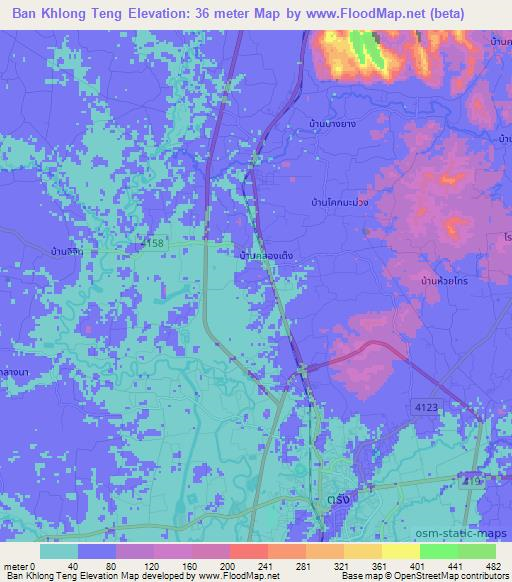 Ban Khlong Teng,Thailand Elevation Map