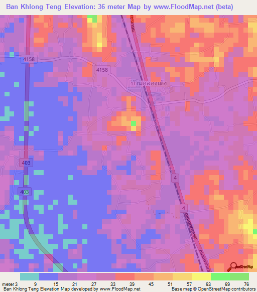 Ban Khlong Teng,Thailand Elevation Map