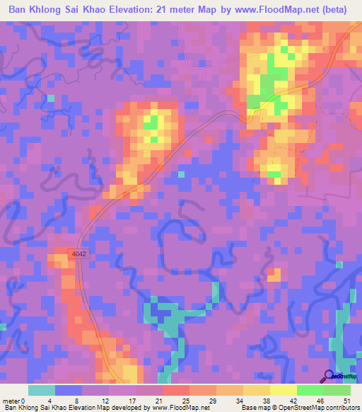 Ban Khlong Sai Khao,Thailand Elevation Map