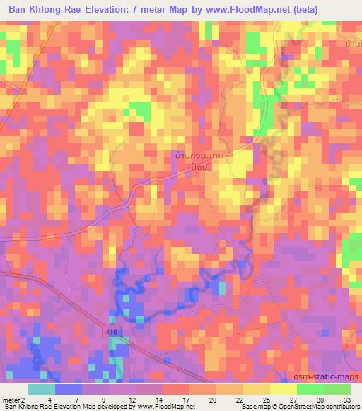 Ban Khlong Rae,Thailand Elevation Map