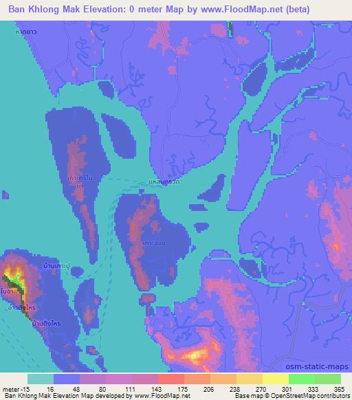 Ban Khlong Mak,Thailand Elevation Map