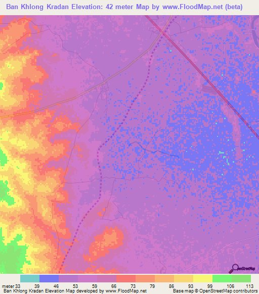 Ban Khlong Kradan,Thailand Elevation Map