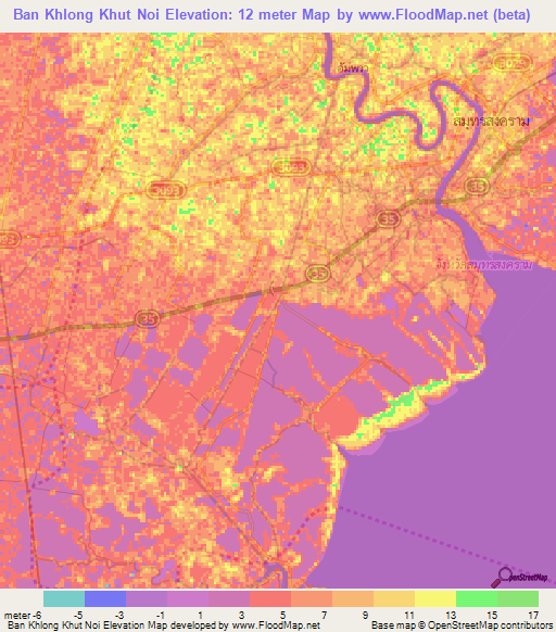 Ban Khlong Khut Noi,Thailand Elevation Map
