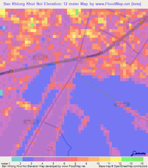 Ban Khlong Khut Noi,Thailand Elevation Map