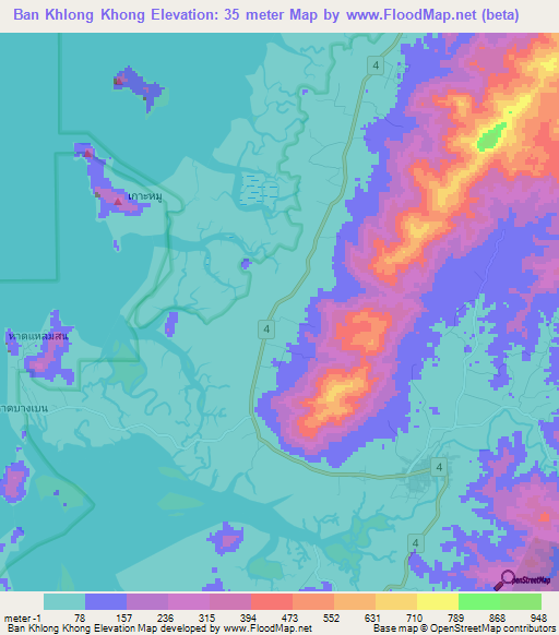 Ban Khlong Khong,Thailand Elevation Map