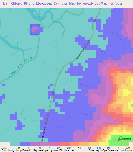 Ban Khlong Khong,Thailand Elevation Map