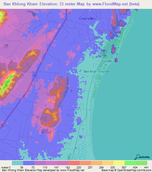 Ban Khlong Kham,Thailand Elevation Map
