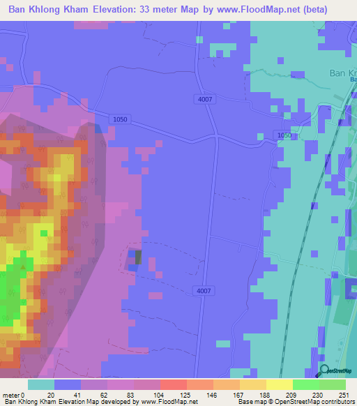Ban Khlong Kham,Thailand Elevation Map