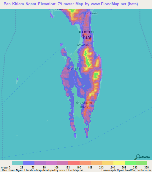 Ban Khiam Ngam,Thailand Elevation Map