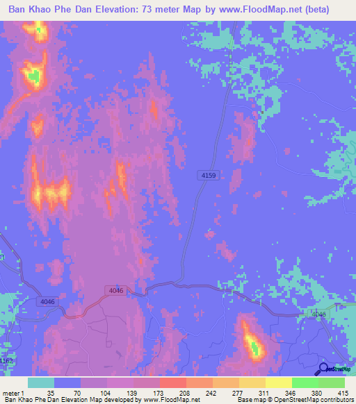 Ban Khao Phe Dan,Thailand Elevation Map