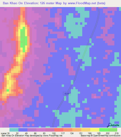 Ban Khao On,Thailand Elevation Map