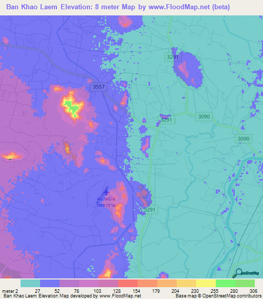 Ban Khao Laem,Thailand Elevation Map
