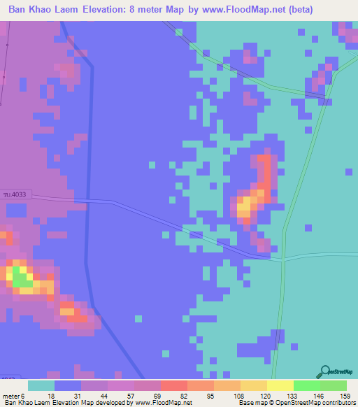 Ban Khao Laem,Thailand Elevation Map