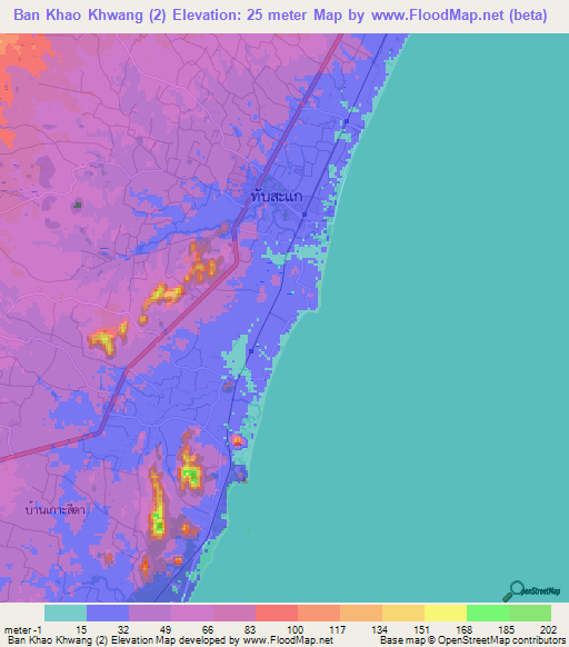 Ban Khao Khwang (2),Thailand Elevation Map