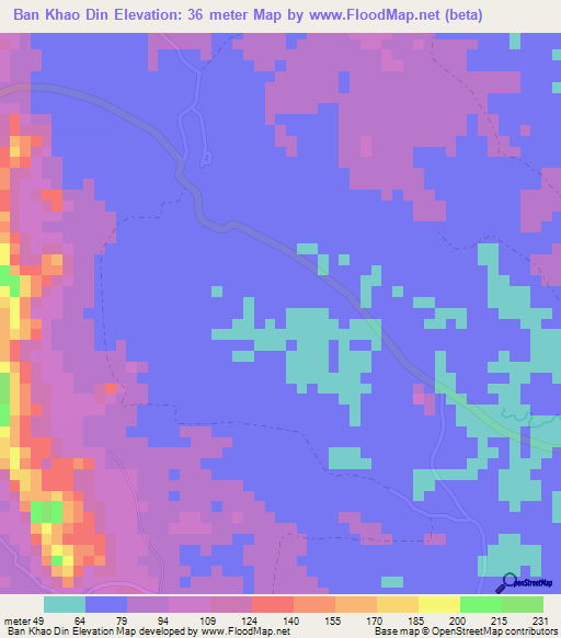 Ban Khao Din,Thailand Elevation Map