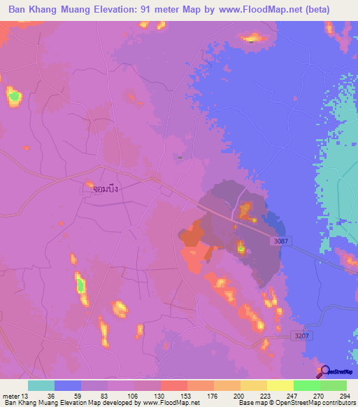 Ban Khang Muang,Thailand Elevation Map