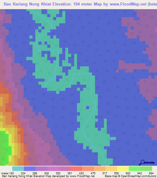 Ban Kariang Nong Khiat,Thailand Elevation Map