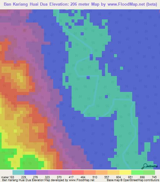 Ban Kariang Huai Dua,Thailand Elevation Map