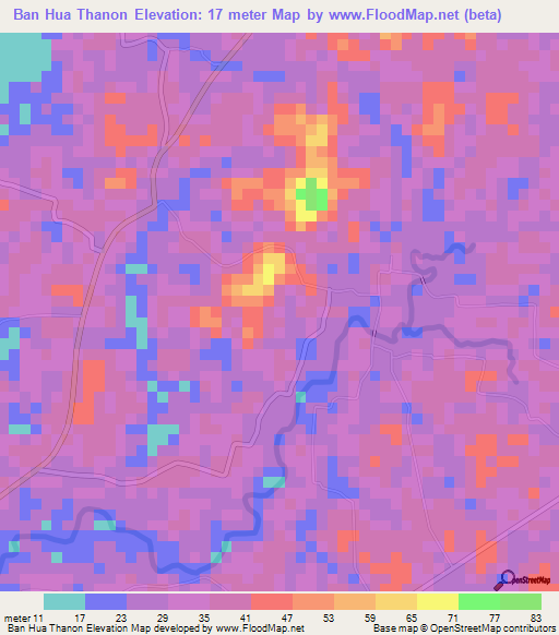 Ban Hua Thanon,Thailand Elevation Map